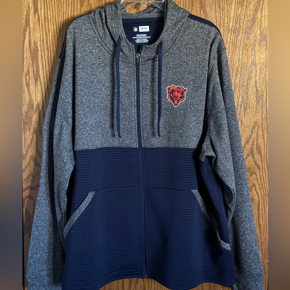 NFL Team Apparel Chicago Bears Full Zip Hooded Jacket Gray / Blue Men's Sz XXL